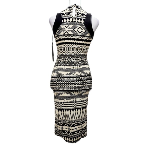 Tribal Print Sleeveless Midi Dress With Mesh Panel Detail Size S - Picture 9 of 13